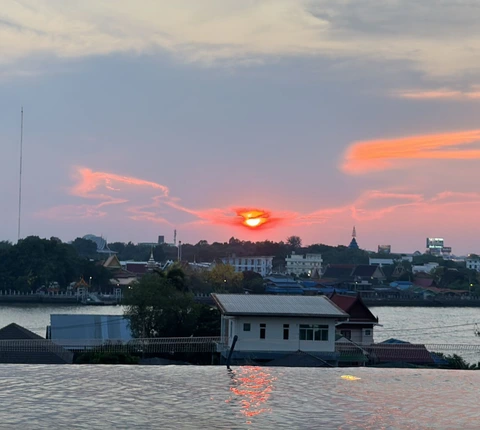 sunset view from roof of yoga ayurveda accomandation